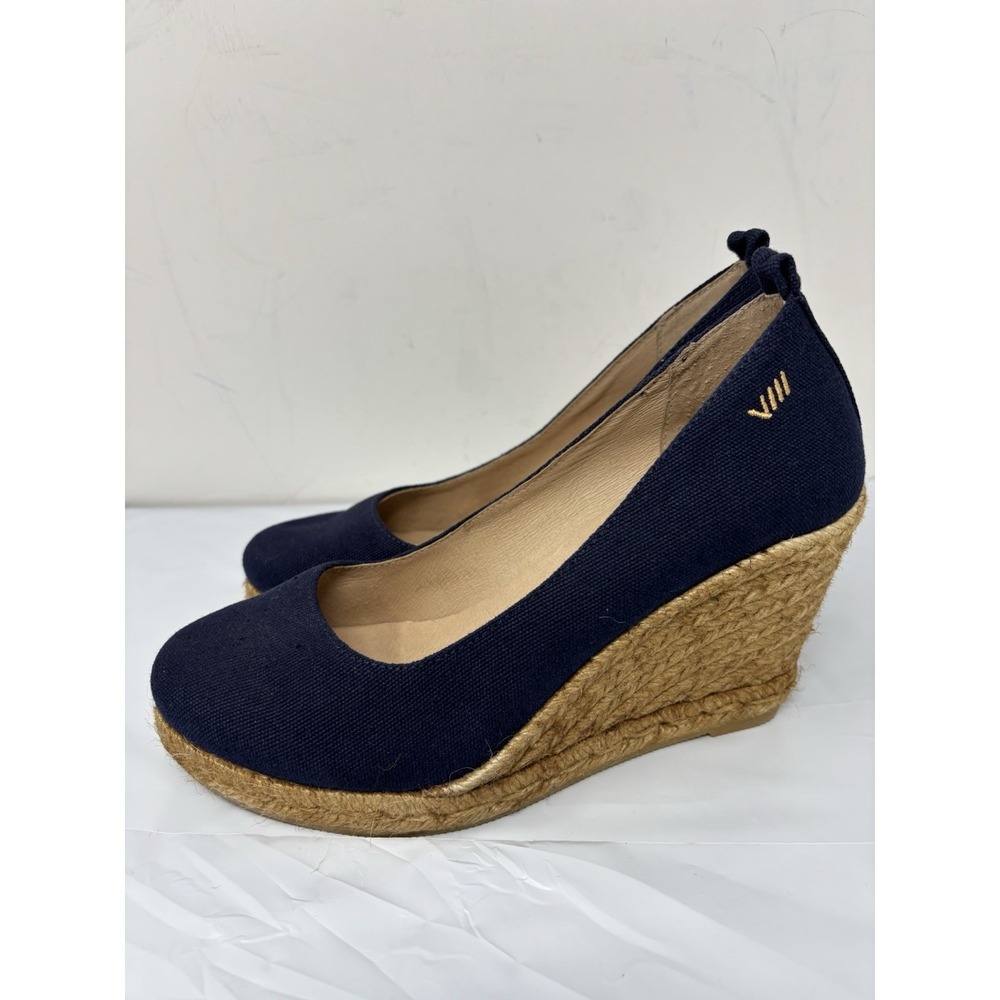 Viscata Barcelona Roses Wedge Pumps Espadrilles Navy Blue Women's 7.5 EU 38